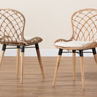 bali & pari Sabelle Modern Bohemian Natural Brown Finished Teak Wood and Greywashed Rattan 2-Piece Dining Chair Set