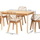 Baxton Studio Ballerina Modern Bohemian Greywashed Rattan and Natural Brown Finished Mahogany Wood 5-Piece Dining Set