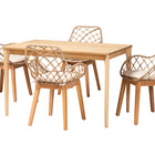 Baxton Studio Ballerina Modern Bohemian Greywashed Rattan and Natural Brown Finished Mahogany Wood 5-Piece Dining Set