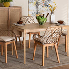 Baxton Studio Ballerina Modern Bohemian Greywashed Rattan and Natural Brown Finished Mahogany Wood 5-Piece Dining Set