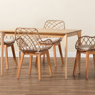 Baxton Studio Ballerina Modern Bohemian Greywashed Rattan and Natural Brown Finished Mahogany Wood 5-Piece Dining Set