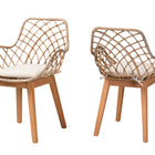 bali & pari Ballerina Modern Bohemian Greywashed Rattan and Natural Brown Finished Wood 2-Piece Dining Chair Set