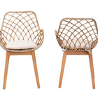 bali & pari Ballerina Modern Bohemian Greywashed Rattan and Natural Brown Finished Wood 2-Piece Dining Chair Set