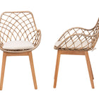 bali & pari Ballerina Modern Bohemian Greywashed Rattan and Natural Brown Finished Wood 2-Piece Dining Chair Set