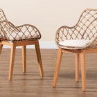 bali & pari Ballerina Modern Bohemian Greywashed Rattan and Natural Brown Finished Wood 2-Piece Dining Chair Set