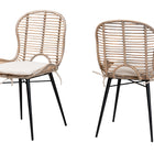 bali & pari Brenna Modern Bohemian Greywashed Rattan and Black Metal 2-Piece Dining Chair Set