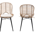 bali & pari Brenna Modern Bohemian Greywashed Rattan and Black Metal 2-Piece Dining Chair Set
