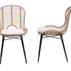 bali & pari Brenna Modern Bohemian Greywashed Rattan and Black Metal 2-Piece Dining Chair Set