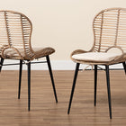 bali & pari Brenna Modern Bohemian Greywashed Rattan and Black Metal 2-Piece Dining Chair Set