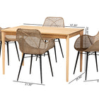 Baxton Studio Ballerina Modern Bohemian Greywashed Rattan and Black Metal 5-Piece Dining Set