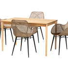 Baxton Studio Ballerina Modern Bohemian Greywashed Rattan and Black Metal 5-Piece Dining Set