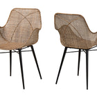 bali & pari Ballerina Modern Bohemian Greywashed Rattan and Black Metal 2-Piece Dining Chair Set