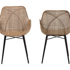 bali & pari Ballerina Modern Bohemian Greywashed Rattan and Black Metal 2-Piece Dining Chair Set