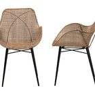 bali & pari Ballerina Modern Bohemian Greywashed Rattan and Black Metal 2-Piece Dining Chair Set