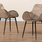 bali & pari Ballerina Modern Bohemian Greywashed Rattan and Black Metal 2-Piece Dining Chair Set