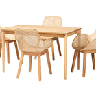 Baxton Studio Ballerina Japandi Natural Brown Mahogany Wood and Rattan 5-Piece Dining Set