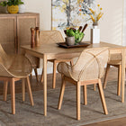 Baxton Studio Ballerina Japandi Natural Brown Mahogany Wood and Rattan 5-Piece Dining Set