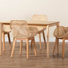 Baxton Studio Ballerina Japandi Natural Brown Mahogany Wood and Rattan 5-Piece Dining Set