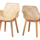 bali & pari Ballerina Japandi Natural Brown Finished Mahogany Wood and Rattan 2-Piece Dining Chair Set