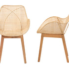 bali & pari Ballerina Japandi Natural Brown Finished Mahogany Wood and Rattan 2-Piece Dining Chair Set