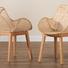 bali & pari Ballerina Japandi Natural Brown Finished Mahogany Wood and Rattan 2-Piece Dining Chair Set