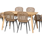 Baxton Studio Emmali Modern Bohemian Greywashed Rattan and Natural Brown Finished Wood 7-Piece Dining Set