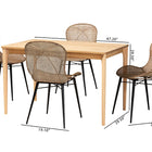 Baxton Studio Sabelle Japandi Natural Brown Finished Wood and Greywashed Rattan 5-Piece Dining Set