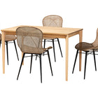 Baxton Studio Sabelle Japandi Natural Brown Finished Wood and Greywashed Rattan 5-Piece Dining Set