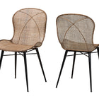bali & pari Sabelle Japandi Greywashed Rattan and Black Metal 2-Piece Dining Chair Set