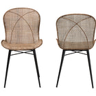 bali & pari Sabelle Japandi Greywashed Rattan and Black Metal 2-Piece Dining Chair Set