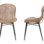 bali & pari Sabelle Japandi Greywashed Rattan and Black Metal 2-Piece Dining Chair Set