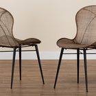 bali & pari Sabelle Japandi Greywashed Rattan and Black Metal 2-Piece Dining Chair Set