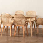 Baxton Studio Emmali Modern Bohemian Natural Brown Finished Wood and Rattan 7-Piece Dining Set