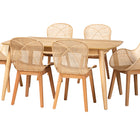 Baxton Studio Emmali Modern Bohemian Natural Brown Finished Wood and Rattan 7-Piece Dining Set