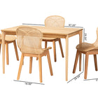 Baxton Studio Sabelle Japandi Natural Brown Mahogany Wood and Rattan 5-Piece Dining Set