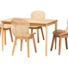 Baxton Studio Sabelle Japandi Natural Brown Mahogany Wood and Rattan 5-Piece Dining Set