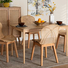 Baxton Studio Sabelle Japandi Natural Brown Mahogany Wood and Rattan 5-Piece Dining Set