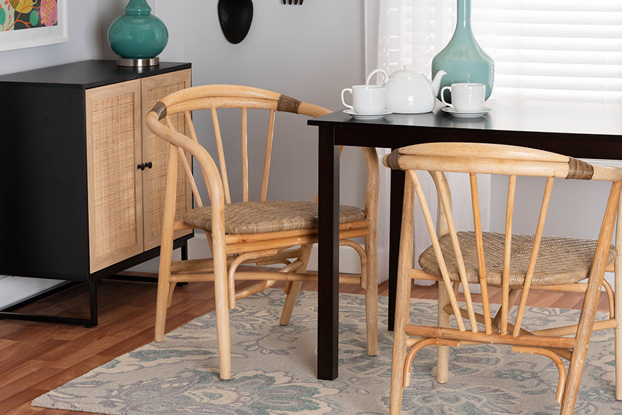bali & pari Kyoto Modern Bohemian Natural Brown Rattan Dining Chair