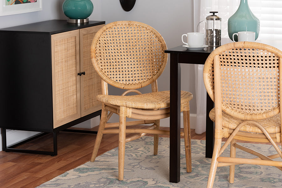 bali & pari Osaka Modern Bohemian Natural Brown Rattan Dining Chair