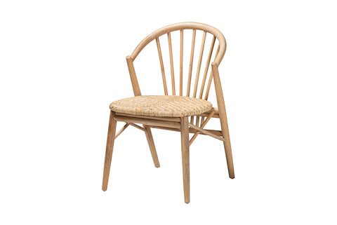 bali & pari Kobe Mid-Century Modern Natural Brown Finished Wood and Rattan Dining Chair
