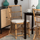 bali & pari Kim Modern Bohemian White Fabric and Natural Brown Rattan Dining Chair
