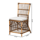 bali & pari Kim Modern Bohemian White Fabric and Natural Brown Rattan Dining Chair