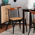 bali & pari Parthenia Mid-Century Modern Two-Tone Black and Walnut Brown Finished Mahogany Wood and Natural Rattan Dining Chair