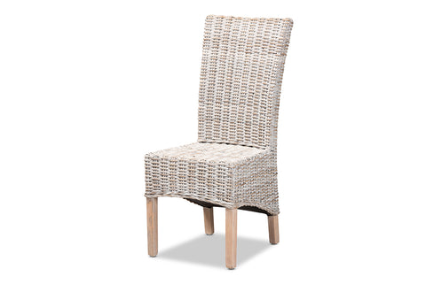 bali & pari Trianna Rustic Transitional Whitewashed Rattan and Natural Brown Finished Wood Dining Chair