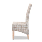 bali & pari Trianna Rustic Transitional Whitewashed Rattan and Natural Brown Finished Wood Dining Chair