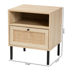 Baxton Studio Caterina Mid-Century Modern Transitional Natural Brown Finished Wood and Natural Rattan 1-Door End Table