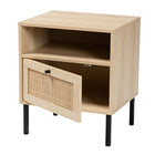 Baxton Studio Caterina Mid-Century Modern Transitional Natural Brown Finished Wood and Natural Rattan 1-Door End Table