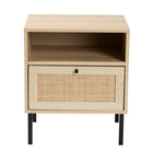 Baxton Studio Caterina Mid-Century Modern Transitional Natural Brown Finished Wood and Natural Rattan 1-Door End Table