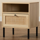 Baxton Studio Caterina Mid-Century Modern Transitional Natural Brown Finished Wood and Natural Rattan 1-Door End Table