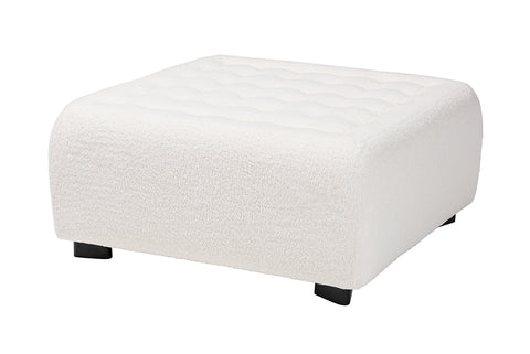 Baxton Studio Athena Modern and Contemporary Ivory Boucle Upholstered and Black Finished Wood Square Ottoman